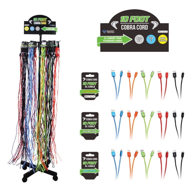Cable de carga Diamond Visions Cobra Cord de nailon de 10 pies (paquete de 72)