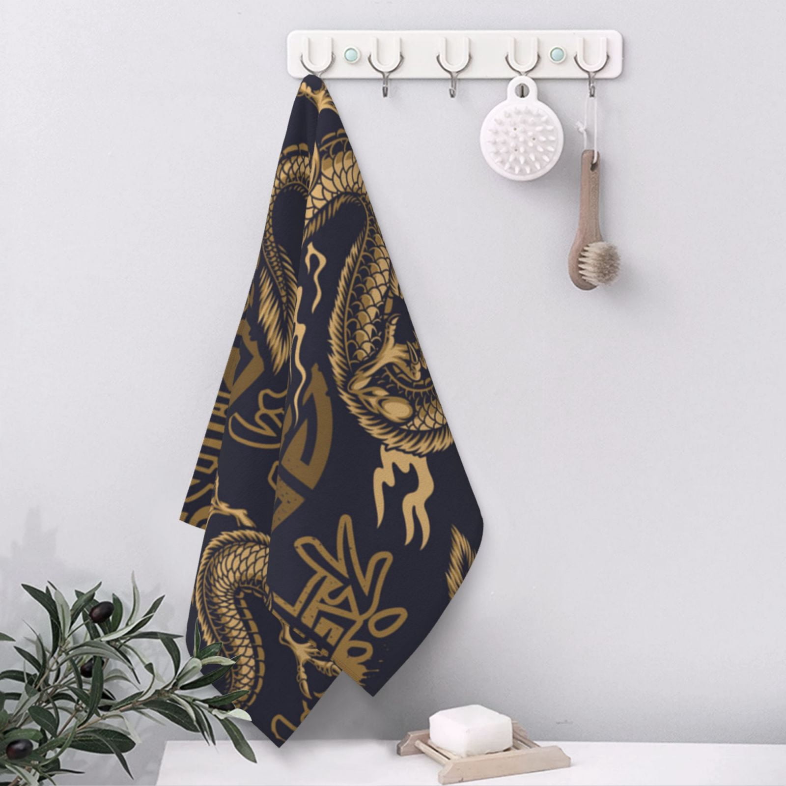 Dragon Chinese Style Chinoiserie 27.5" x 16" Ultra Soft Hand Towel, Face Wash Cloth for Bathroom, Gym, Travel, Pool
