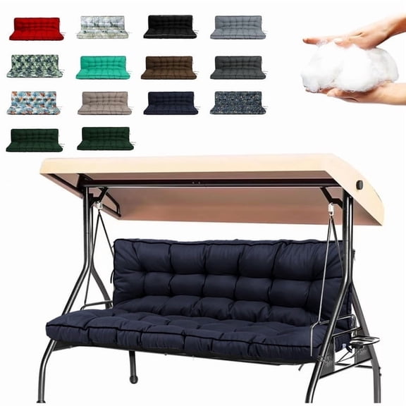 Outdoor Porch Swing Cushions, 4" thick patio swing cushions 3 Seater for outdoor furniture, Waterproof Bench Replacement Cushion with Ties(Navy blue-71×40in)