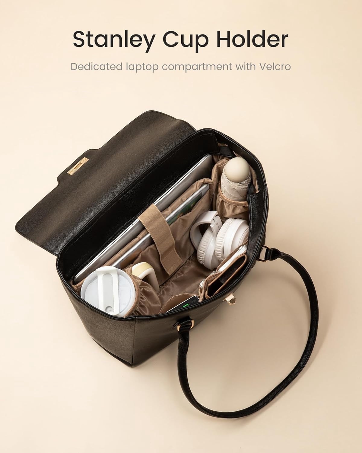 LOVEVOOK Laptop Bag for Women Soft Leather Work Bag, Office Shoulder Tote Purse Professional Briefcase with Flap Design