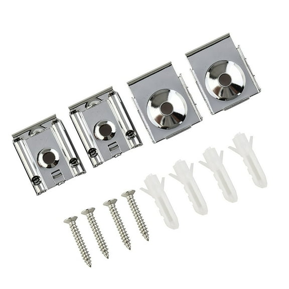 4Pcs Chrome Mirror Wall Hanging Fixing Kit Frameless Clips Mounting Hanger Clamp