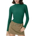 thumbnail image 7 of Fshiont Y2k Womens Long Sleeve Stretch Mock Neck Ribbed T-Shirt Slim Fit Casual Basic Tops Dark Green One Size, 7 of 7