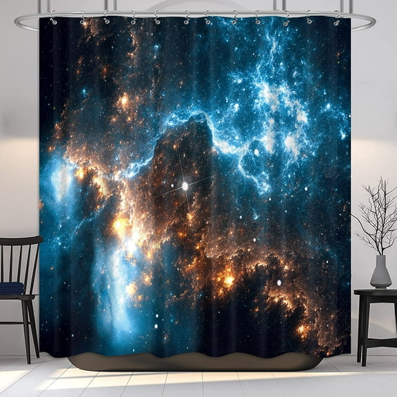 Galaxy Shower Curtain Nebula Shower Curtain Star Planet Shower Curtain Night Starry Sky Universe Space Fantasy Fabric Waterproof Home Bathtub Decor 12 Pack Plastic Hook 72x72 Inch RY-KKCQ