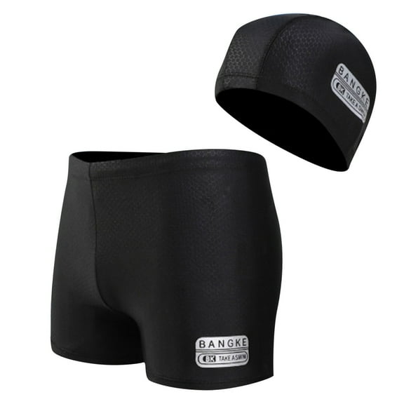 Ticikt Men's Athletic Swim Jammers with Hat Quick Drying Square Leg Swimsuit for Men Drag Suits for Swimming Training Racing Swim Briefs,Color:Black,4XL