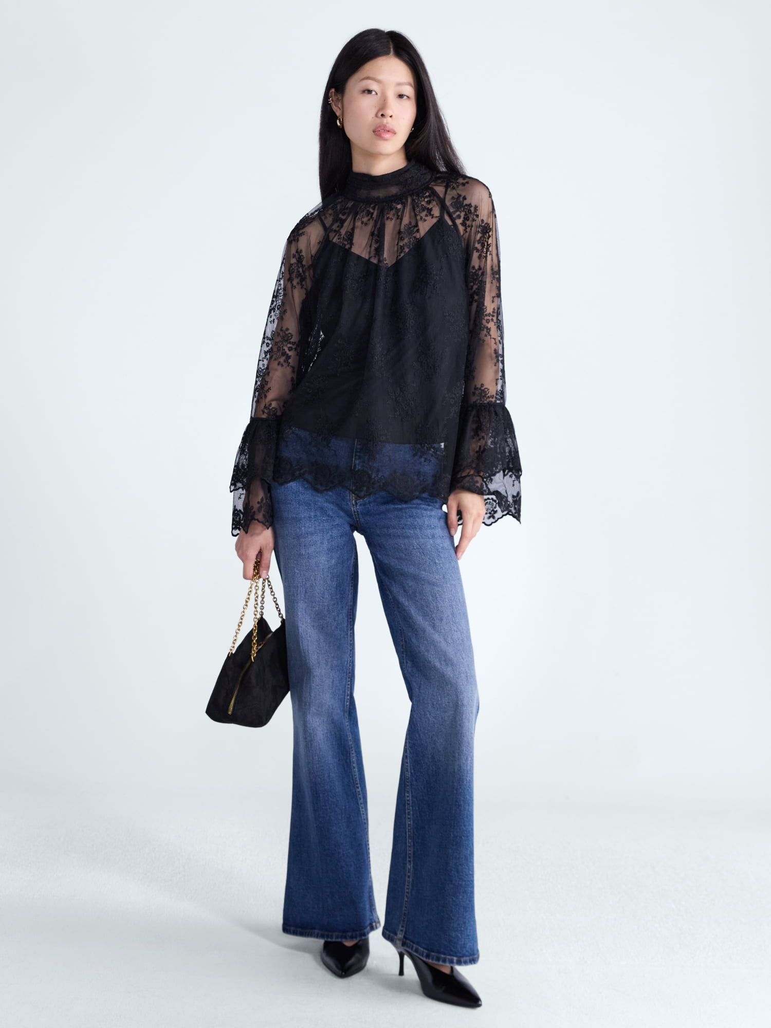 Scoop Women's Ruffle Lace Blouse, Sizes XS-XXL