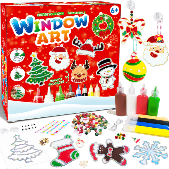 208Pcs Christmas DIY Window Paint Art Kit - Make Your Own Suncatchers & Window Clings, Festive Craft Set for Kids & Adults, Holiday Party Decorations & School Activities
