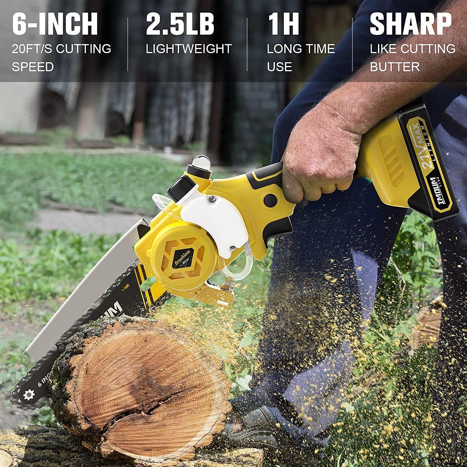 Mini Chainsaw, 6 Inch Cordless Chainsaw with Battery and Charger ...