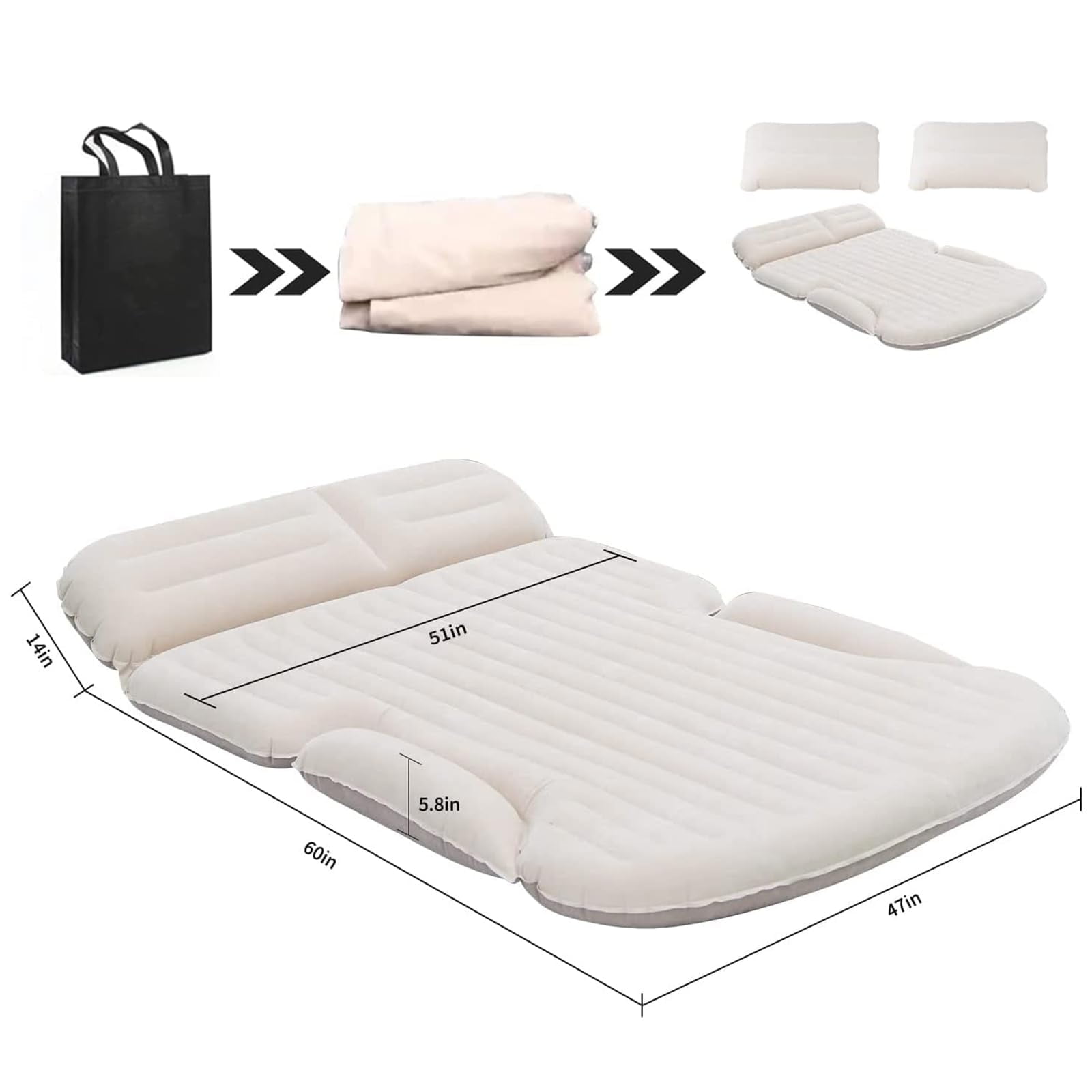 QDH SUV Air Mattress Thickened and Double-Sided Flocking Travel Camping Bed with 2 Pillows & Electric Pump Dedicated Mobile Cushion Inflatable Bed for SUV Trunk and Rear Seat (Beige and Coffee)
