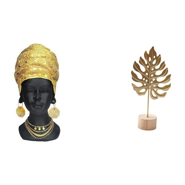 Elegante Escultura De Resina De Mujer Africana Y Hoja De Metal, Centro De Mesa, Figura Decorativa Creativa Para El Hogar, Para Entrada, Estante Y Mesa De Fiesta.