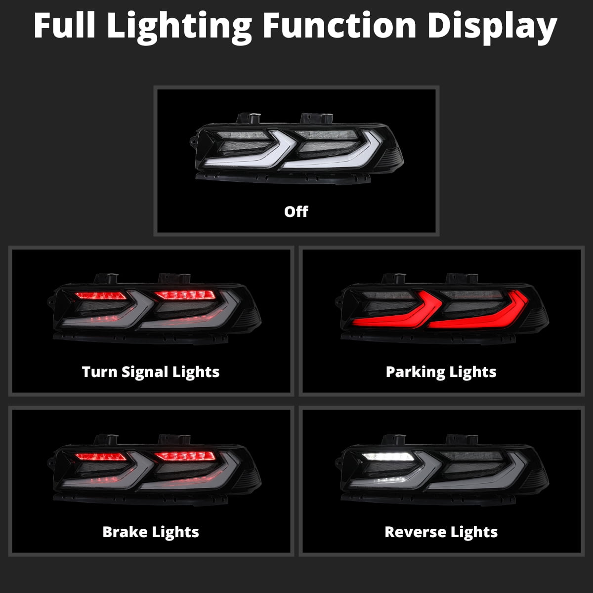 Spec-D Tuning Black Dynamic Full LED Tail Lights w/ Startup Animation Compatible with 2014-2015 Chevy Camaro, Left + Right Pair Assembly