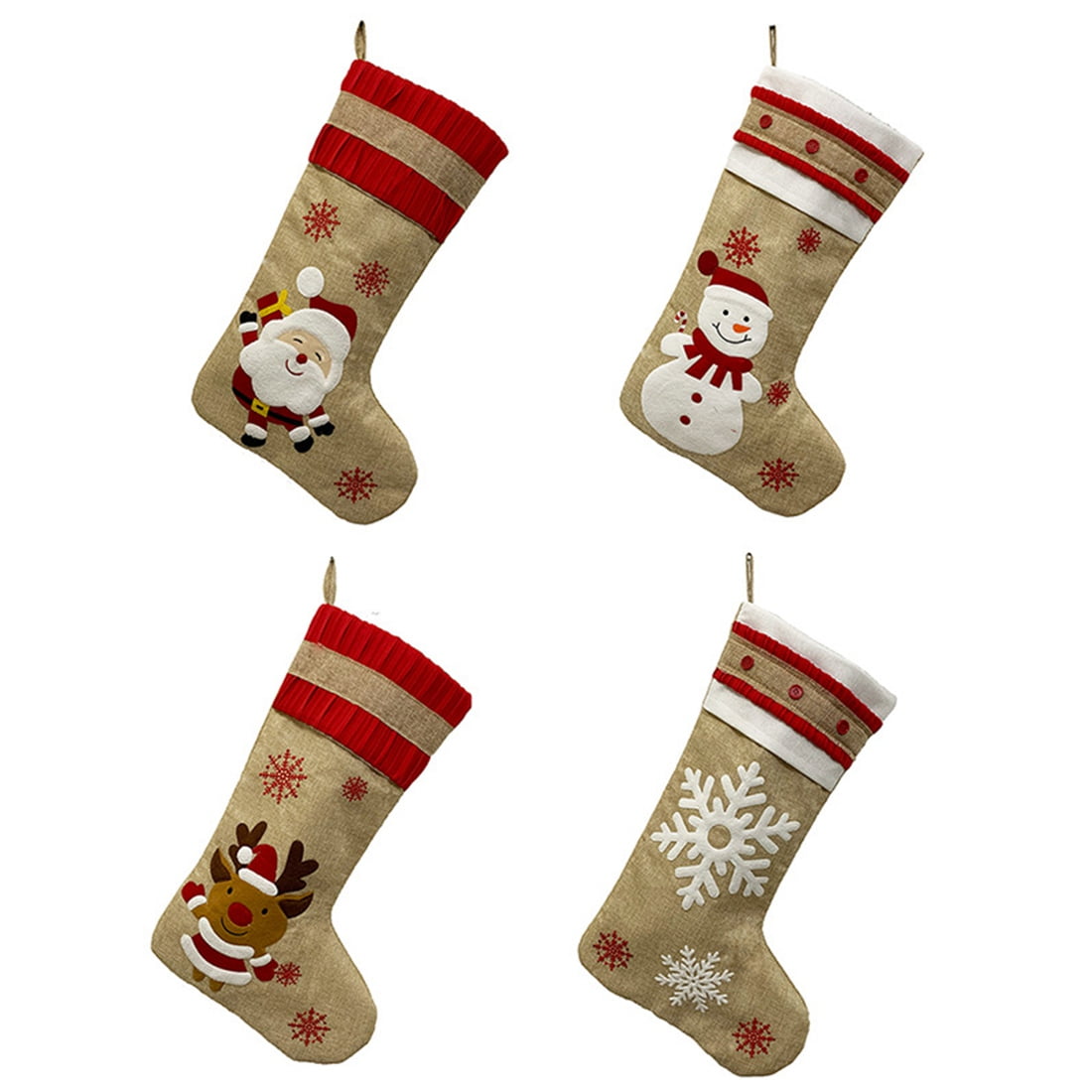 CHRISTMAS JUTE HESSIAN STOCKING Kids Xmas Stockings Printed Santa Gift Sack UK 