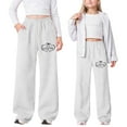 thumbnail image 2 of ibiyuan Girls Wide Leg Sweatpants Size 12-14 Straight-Leg Girls Joggers Size 6 Wide Leg Girls Cargo Pants Wide Leg Full Length Elastic Waistband Long Trousers Lightweight Colorblock Streetwear, 2 of 7