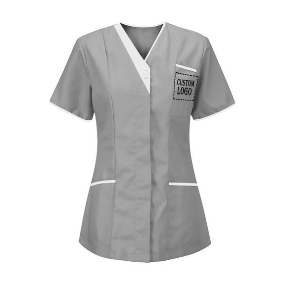 FRSASU Customer Customization Scrub Tops for Women Personalized Logo Medical Scrubs Shirts Customized V-Neck Nursing Uniform with Pockets Gray