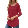 thumbnail image 3 of UVN Summer Square Neck Blouses for Women 3/4 Sleeve Shirt Ladies Dressy Casual Button Tunic Tops, 3 of 8
