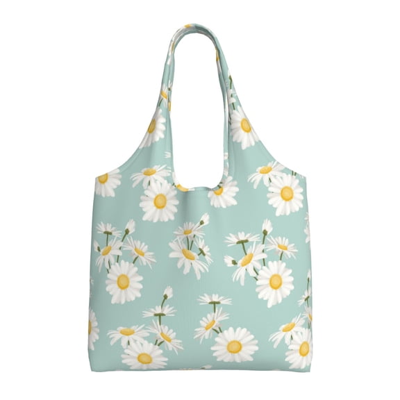 Vsdgher Floral Daisy Print canvas Tote Bag, Lightweight Cloth Bags, Suitable for shopping, groceries, travel