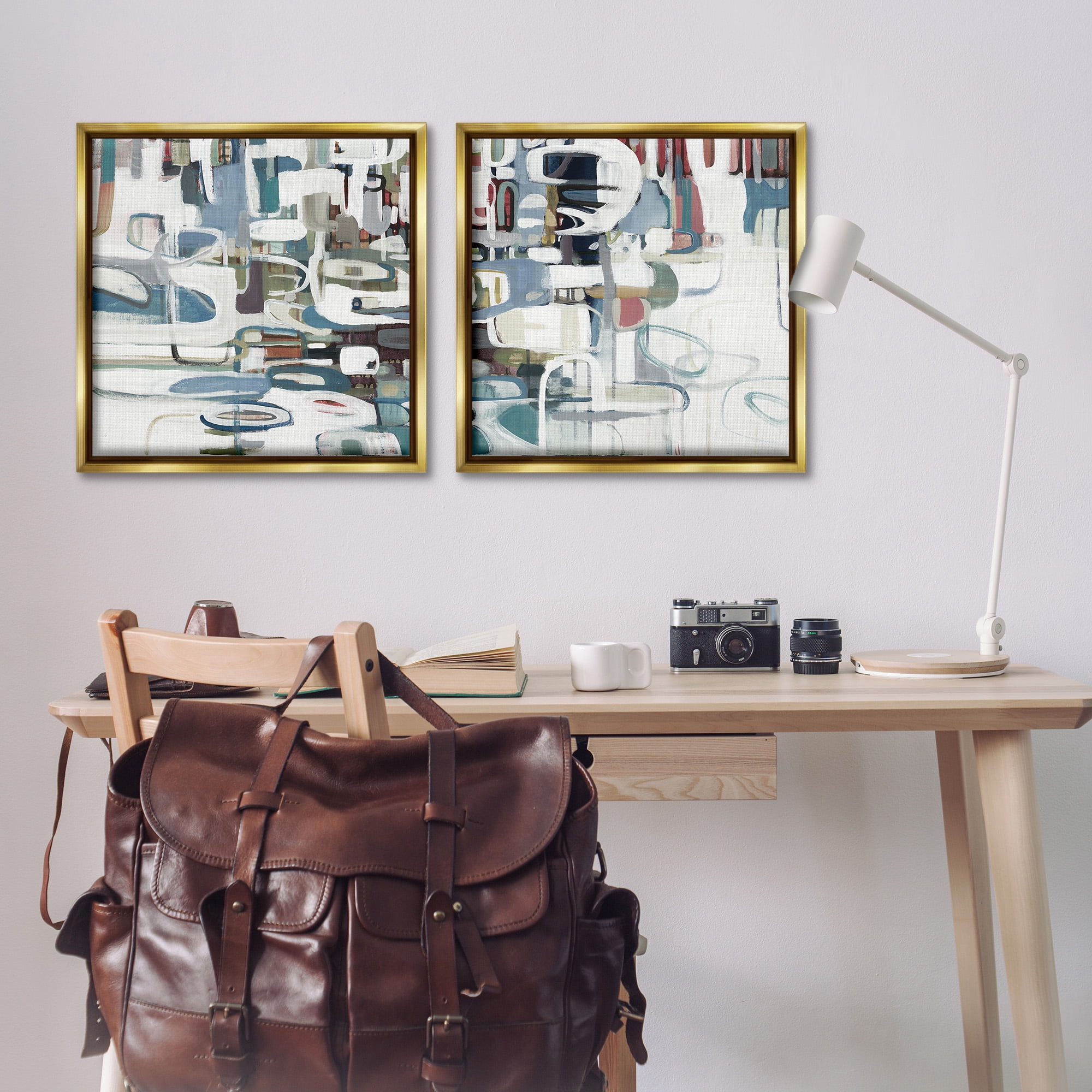 Stupell Industries Chaotic Intertwining Shapes Abstract Painting Gold Floater Framed Canvas Art Print Wall Art, 25 x 25, Set of 2