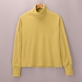 thumbnail image 4 of ManxiVoo Women's High Neck Pure Cotton Sweatshirt Long Sleeve Versatile Solid Color Casual Winter Pullover M Size Yellow, 4 of 9