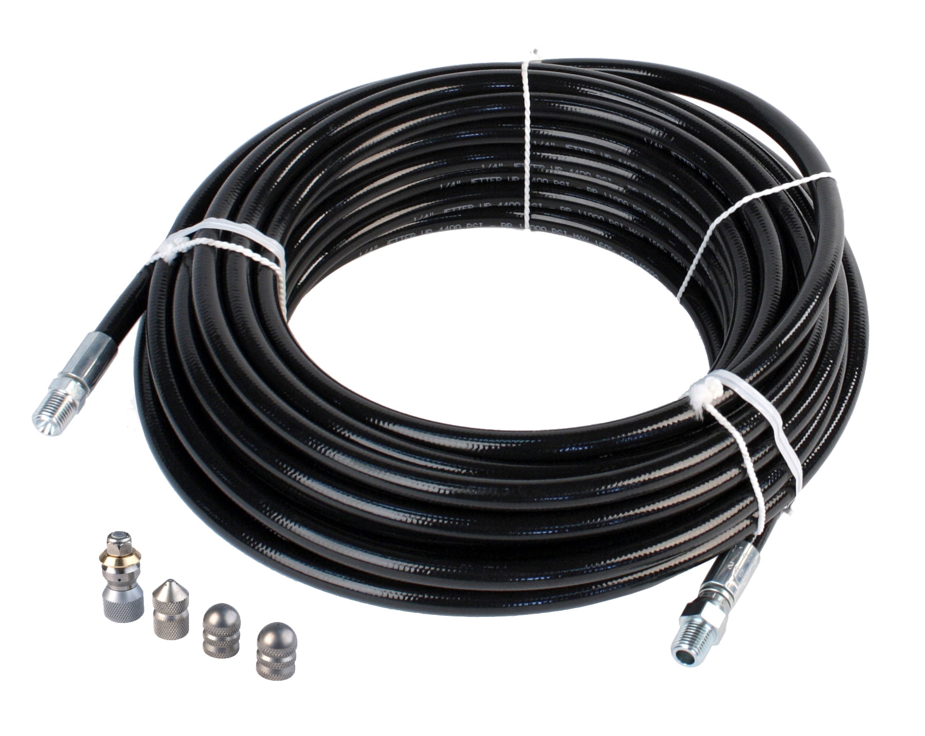 Sewer Jetter Hose & 4 Nozzles 1/4in.x 100ft. 4400 PSI & 4.8 Orifice