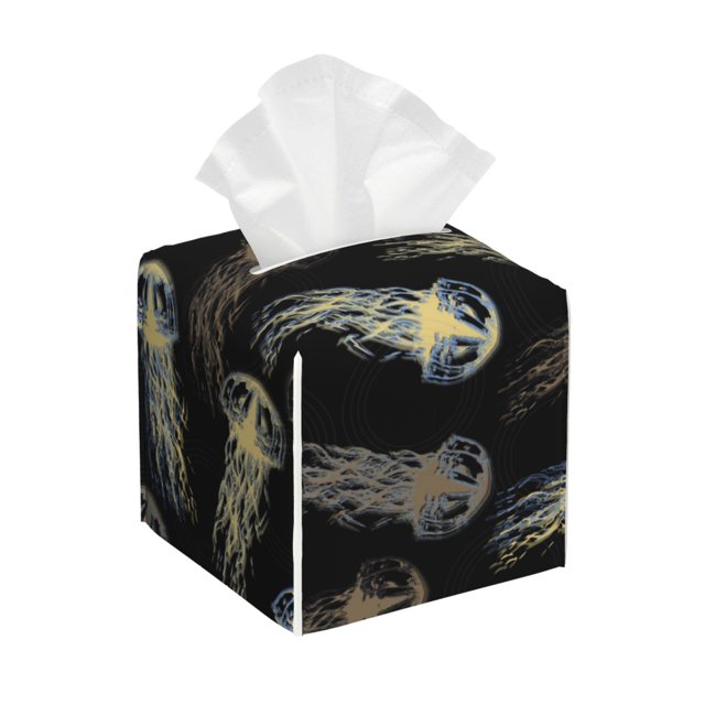 Balery Jellyfish Porta Pañuelos de Cuero con Estampado – Funda Moderna Cuadrada para Caja de Pañuelos, Dispensador 5x5x5''