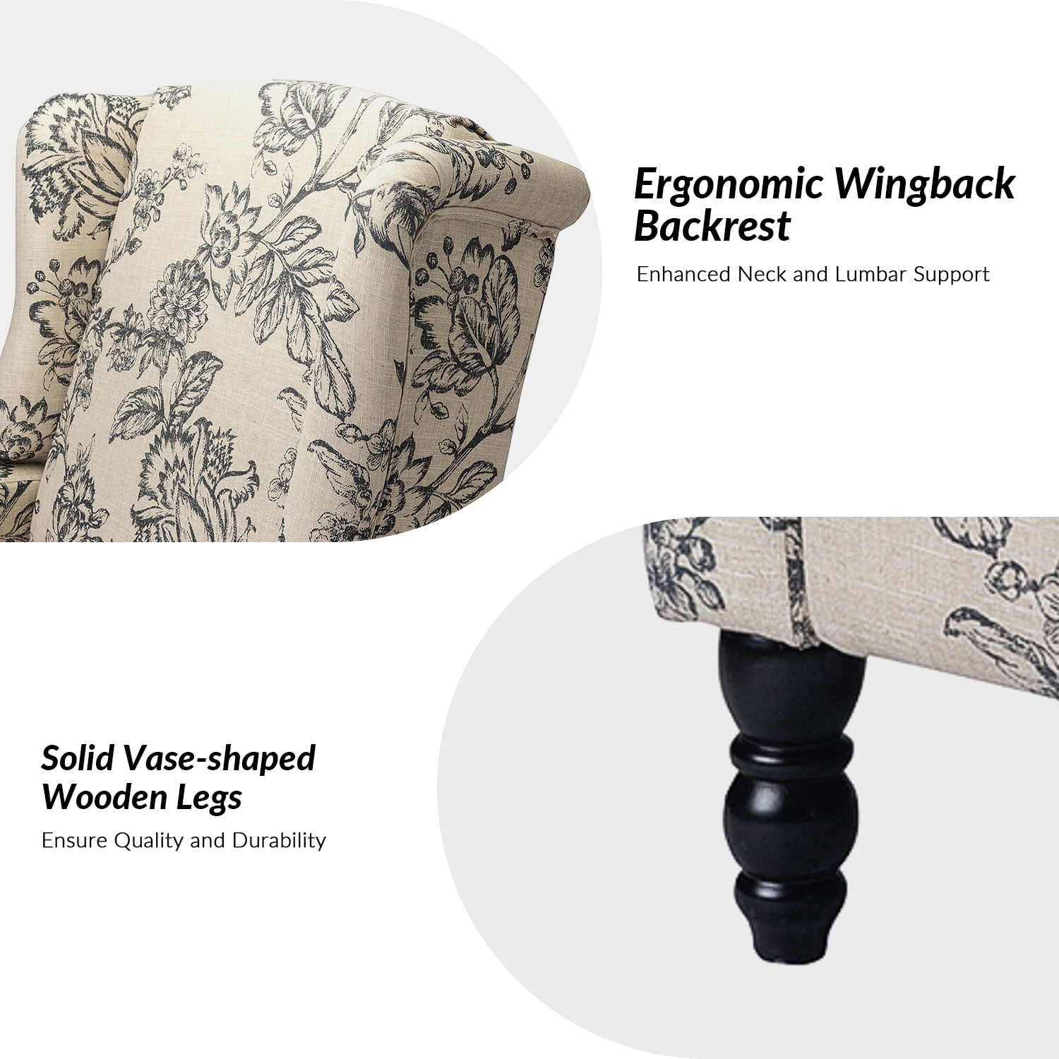 Traditional Manual Recliner Chair Push Back Upholstered Wingback Fabric Living Room Indigo