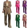thumbnail image 2 of Timegard 2 Piece Suits Set for Women Button V Neck Open Front Jackets Business Office Wide Leg Pant Blazer Outfits, 2 of 7