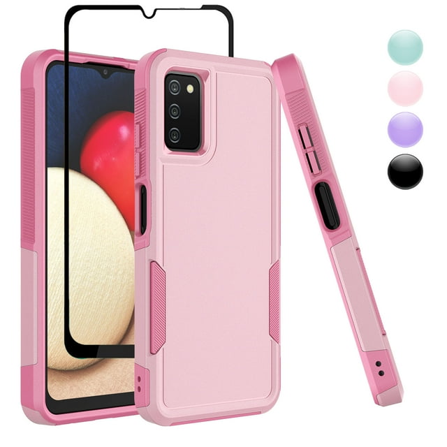 for Samsung Galaxy A03S Case 2 in 1 Case with Tempered Glass Screen Protector Rugged Drop Resistant TPU Durable Full Body Protection Grade Detachable Case Black