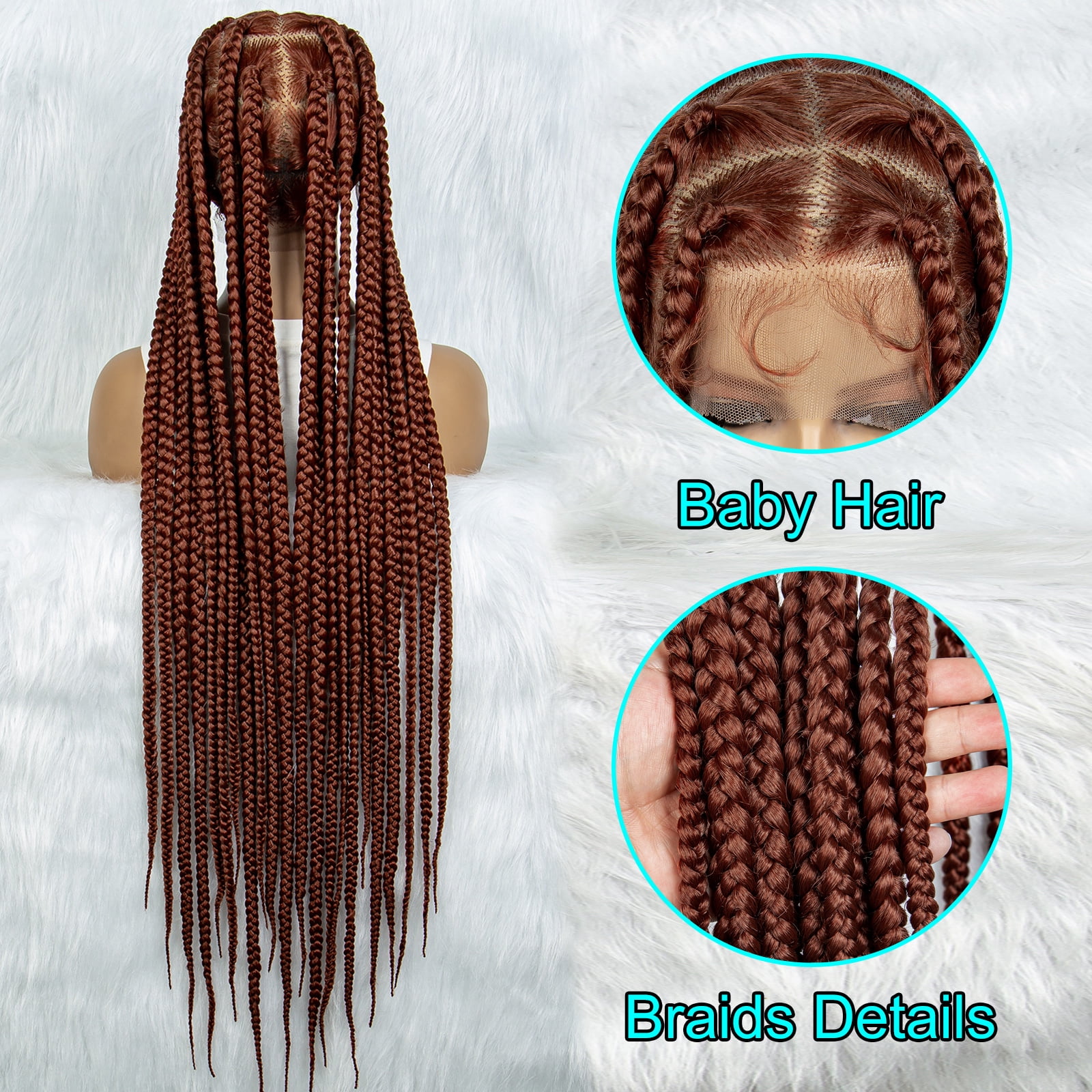 350# Color Braided Wigs for Black Women Transparent HD Full Lace Square Knotless Box Braided Wigs Twist Cornrow Braids Synthetic Lace Front Wigs with Baby Hair Handmade Faux Locs Wig 36 inches