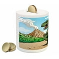 thumbnail image 2 of Dinosaur Piggy Bank, Giant Lizard T-Rex on Active Volcano Untouched Jungle Backdrop, Ceramic Coin Bank Money Box for Cash Saving, 3.6" X 3.2", Pale Brown Pale Blue, by Ambesonne, 2 of 4