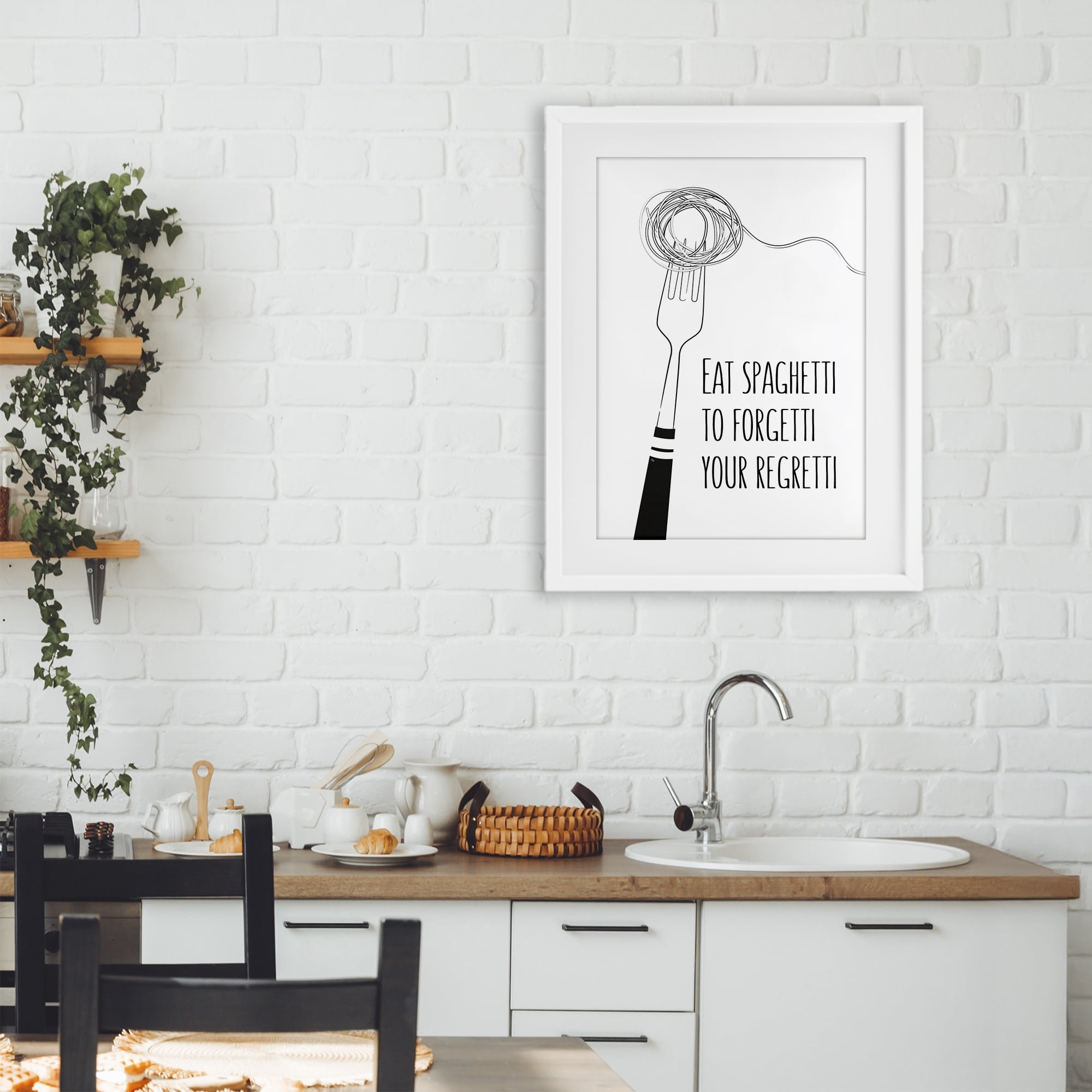 Stupell Industries Funny Spaghetti Sass White Framed Print Under Glass, design by Martina Pavlova