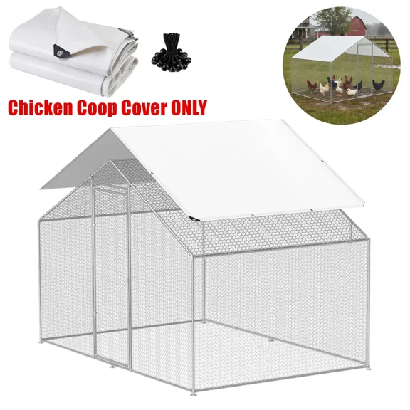 TOPCHANCES Chicken Coop Cover ONLY, Waterproof 11.5 x 6.5 FT Chicken Run Cover Coop Tarp with Ball Bungees Cords, UV Shade Cloth for Yard Chicken Coop, Walk-in Chicken Run Pen (1 Pack, White)
