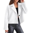 thumbnail image 2 of Women Woolen Jacket - Turn-down Collar Solid Color Single Button Closure Coat Loose Short Type Thermal Long Sleeved Commuting Dating Coat, 2 of 8