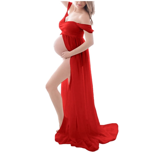 Tranfacy Robe de Maternité à Manches Courtes pour Femme, Robe de Maternité pour Séance Photo, Robe de Maternité à Épaules Dénudées Longue pour Séance Photo pour Grossesse et Allaitement