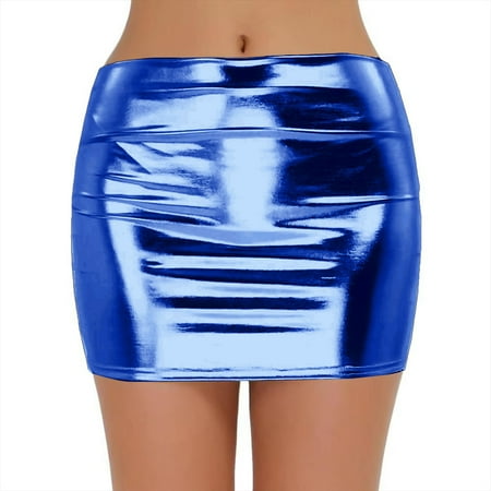 Low Waist Carnival Mini Pocket Wrap Hip Skirt Ndbuld Sales Today Clearance Women Fashion Sexy Glitter Dress Nightclub Bag Hip Skirt Blue M