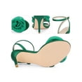 thumbnail image 2 of BLISSFUL STEP Mother's Day Flower Open Toe Slingback Stiletto Heels Ankle Strap Sandals for Women Dark Green 10, 2 of 4