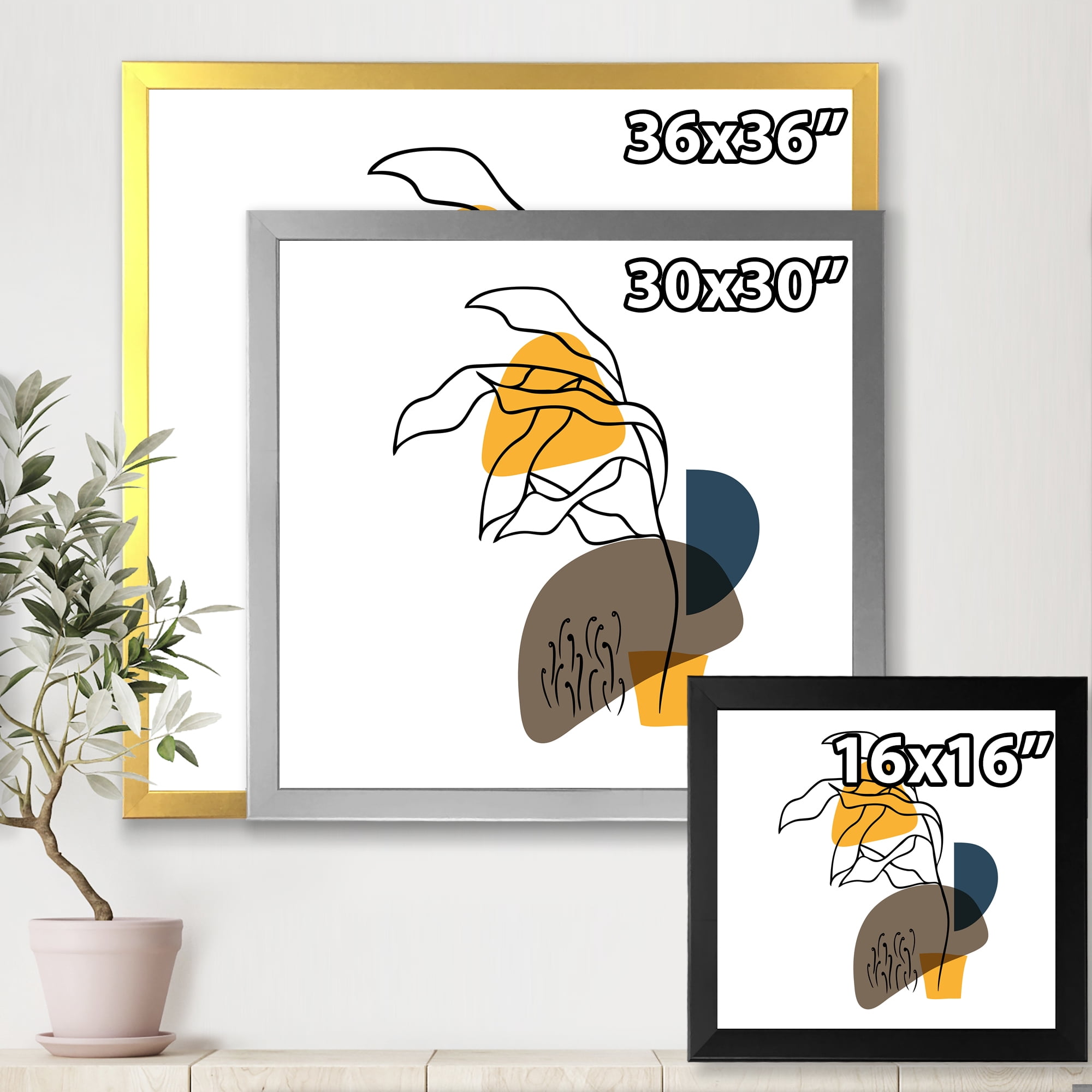 Designart 'Abstract Minimal Shapes Under Flowers V' Modern Framed Art Print