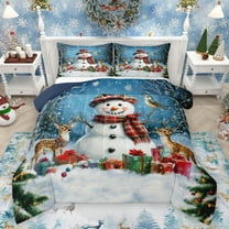 Homewish Retro Cute Snowman Bedding Comforter Set,Wild Christmas Reindeer Twin Comforter Sets,White Blue Bedding Set For Girls Kids,Microfiber Bedroom Decor Reversible,2pcs