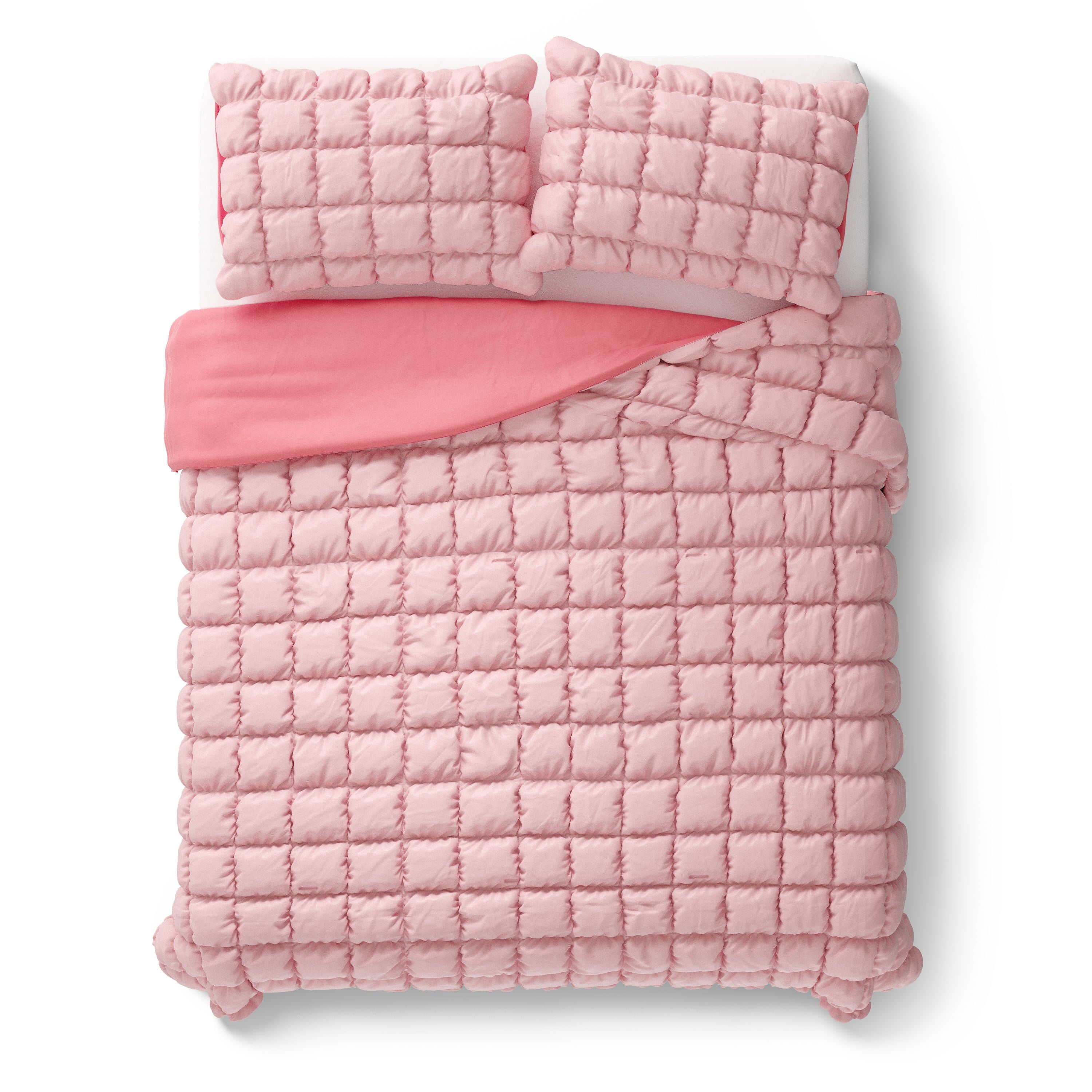 Mainstays Kids Pink Solid Puffy Comforter Set, Full/Queen, 3 Pieces