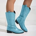 thumbnail image 2 of Splozh Fashion Boots for Women Low Heel Western Cowboy Boots for Women Knee High Wide Calf Cowgirl Boots with Slip On Pointed Toe Heel Tall Boot for Ladies Fall Winter Blue,US 6.5, 2 of 9