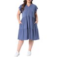 thumbnail image 2 of Agnes Orinda Women's Plus Size Dresses Flowy Tiered V Neck Ruffle Sleeve Summer Casual Midi Dresses with Pockets 4X Navy Blue, 2 of 6