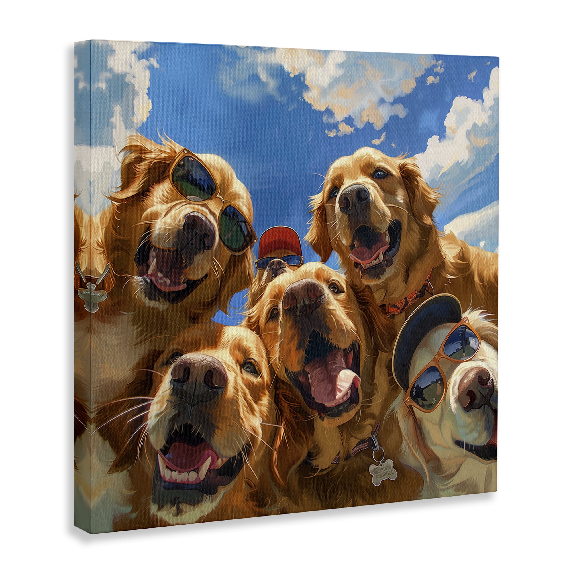 Stupell Industries Golden Retriever Group Selfie Animals Painting Wrapped Canvas Art Print Wall Art, 17 x 17