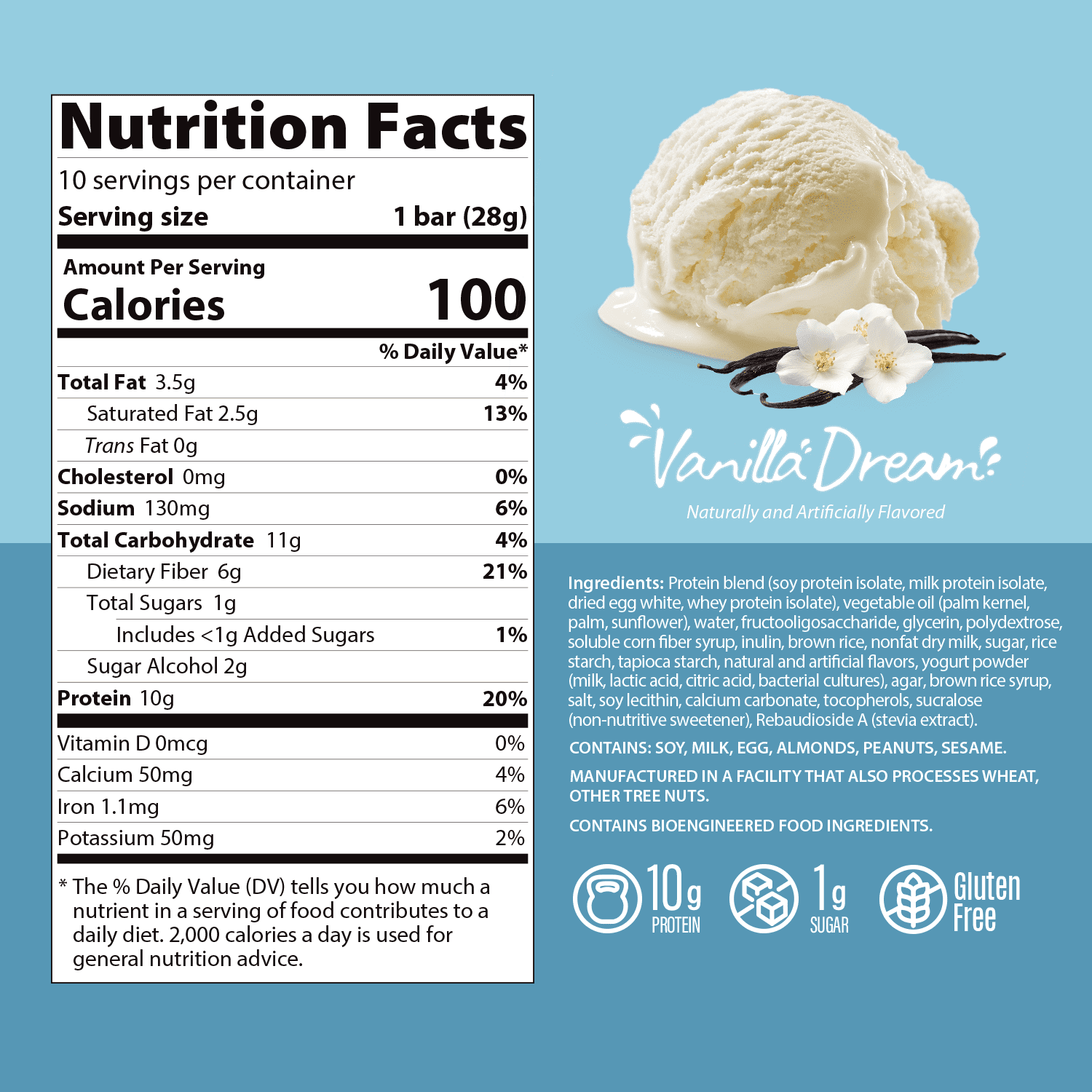 Genius Gourmet Vanilla Dream Protein Treat 10 - 0.99 oz Bars