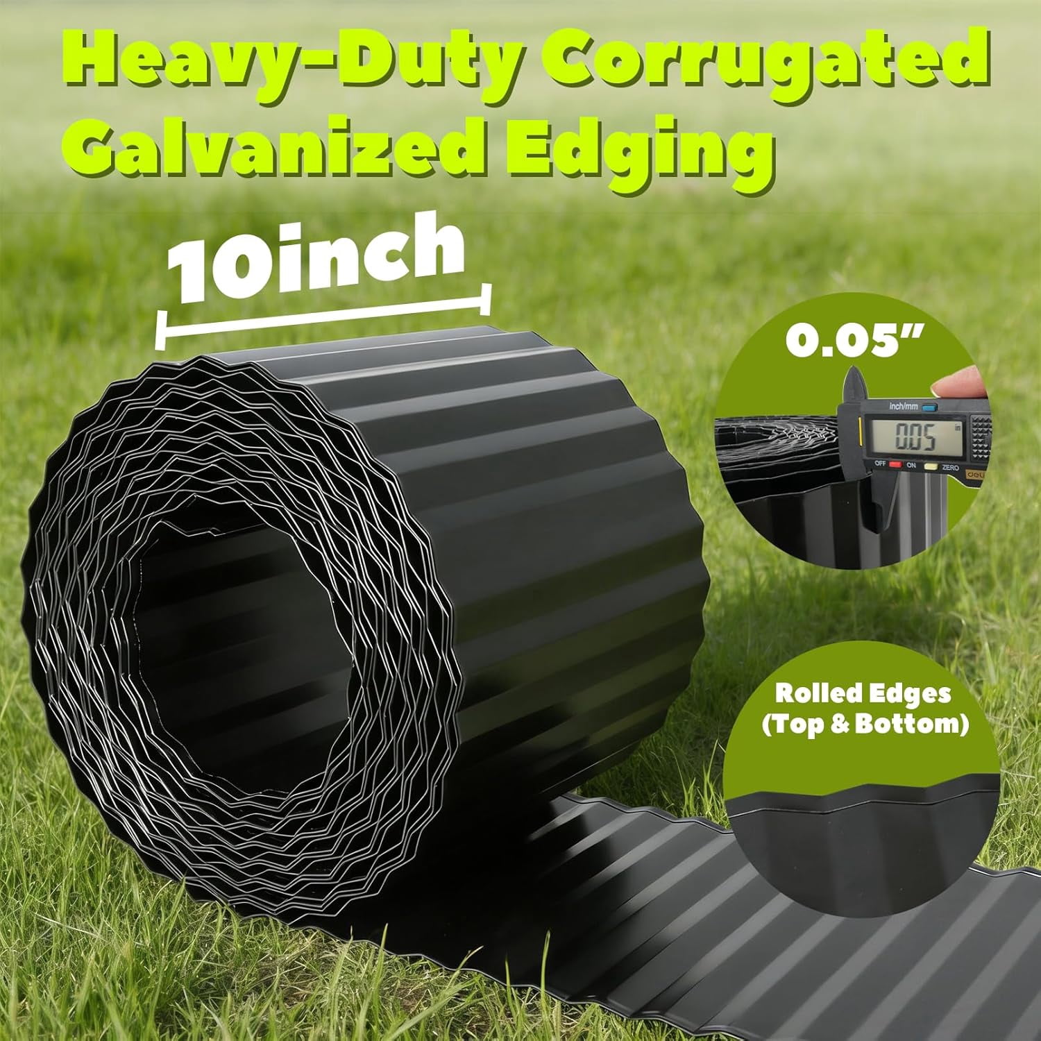 Tramull Corrugated Garden Edging Border,10" x 60' Landscape Paver Edging, Tall Landscape Edging, Fence for Garden, Flower Bed, Lawn and Landscape Edging (Black)