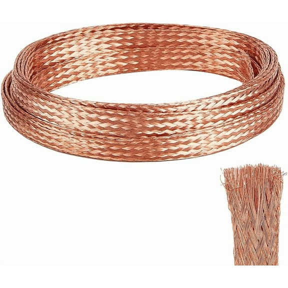 13 Feet Ground Strap 10mm/0.39 inch Wide Flexible Flat Copper Flat Sleeving for Radio Antennas and House Grounding Copper