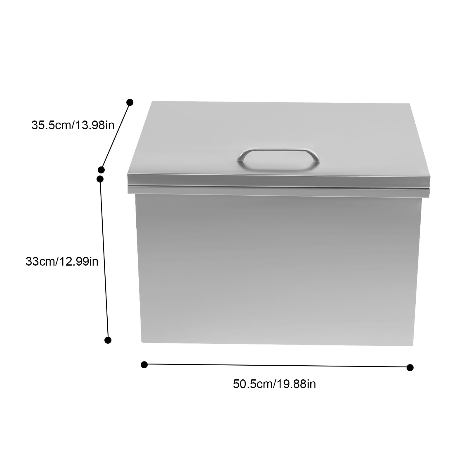 Drop in Ice Chest 20''L x 14''W x 13''H Drop in Cooler Stainless Steel with Hinged Cover Bar Ice Bin 40L/42.2Qt Drain-Pipe and Drain Plug Included for Cold Wine Beer