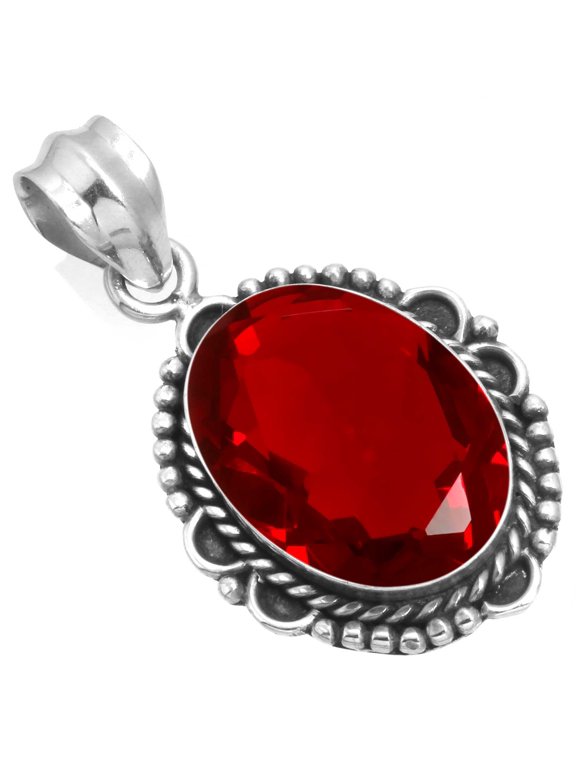 925 Sterling Silver Pendant For Necklace For Women Red Ruby Simulated Gemstone Silver Pendant July Birthstone Hand Made Silver Pendant Friendship Day Gift For Sister 925 Silver Gemstone Jewelry