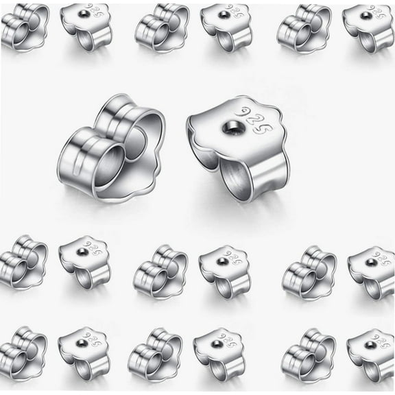 20 Pcs/10 Pairs 925 Sterling Silver Earring Backs Replacement Secure Ear Locking for Stud Earrings Ear Nut for Posts,4.5 x 5 mm