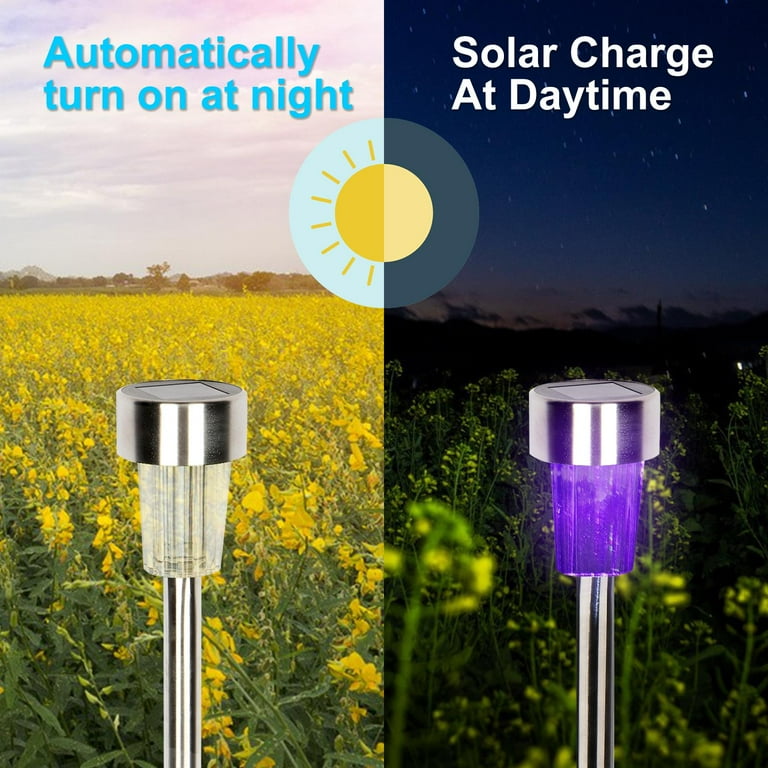 UBesGoo 24PCS Landscape Garden Yard Path Lawn Stainless Steel LED Solar Power Waterproof Light White Color Changing With Spikes UBesGoo 24PCS Landscape Garden Yard Path Lawn Stainless Steel LED Solar Power Waterproof Light White Color Changing With Spikes