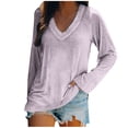 thumbnail image 2 of SDNall Hauts à Manches Longues pour Femmes Mode Décontractée Col en V Uni Blouse, 2 of 9