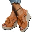 thumbnail image 5 of IUJSOY Platform Sandals Women Open Toe Wedge Pumps Shoes Tassel T-Strap Slingback High Heels, 5 of 9