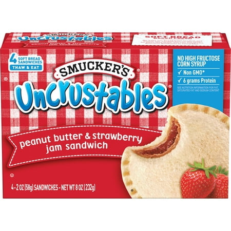 UPC 051500048160 product image for Smucker's Uncrustables Peanut Butter & Strawberry Jam Sandwich, 4-Count | upcitemdb.com